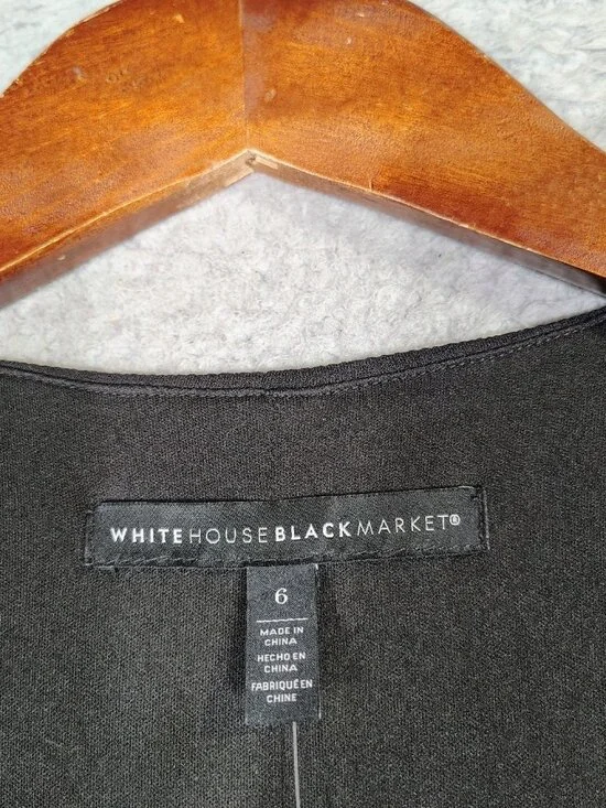 White House Black Market Dress Women 6 Black Sheath V-Neck Ruched Minimalist NWT - Picture 8 of 11